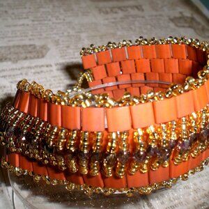 Hand Beaded Bronze Pumpkin Tila Bead Bracelet